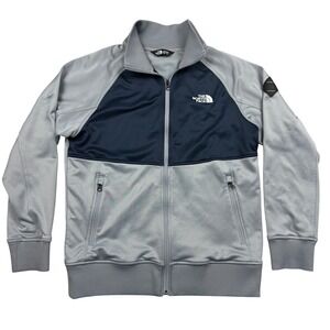 The North Face Mens Track Jacket Grey Blue Full Zip Fleece Lined Size Medium